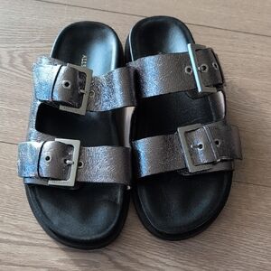 All Saints Metallic Textured Sandals
